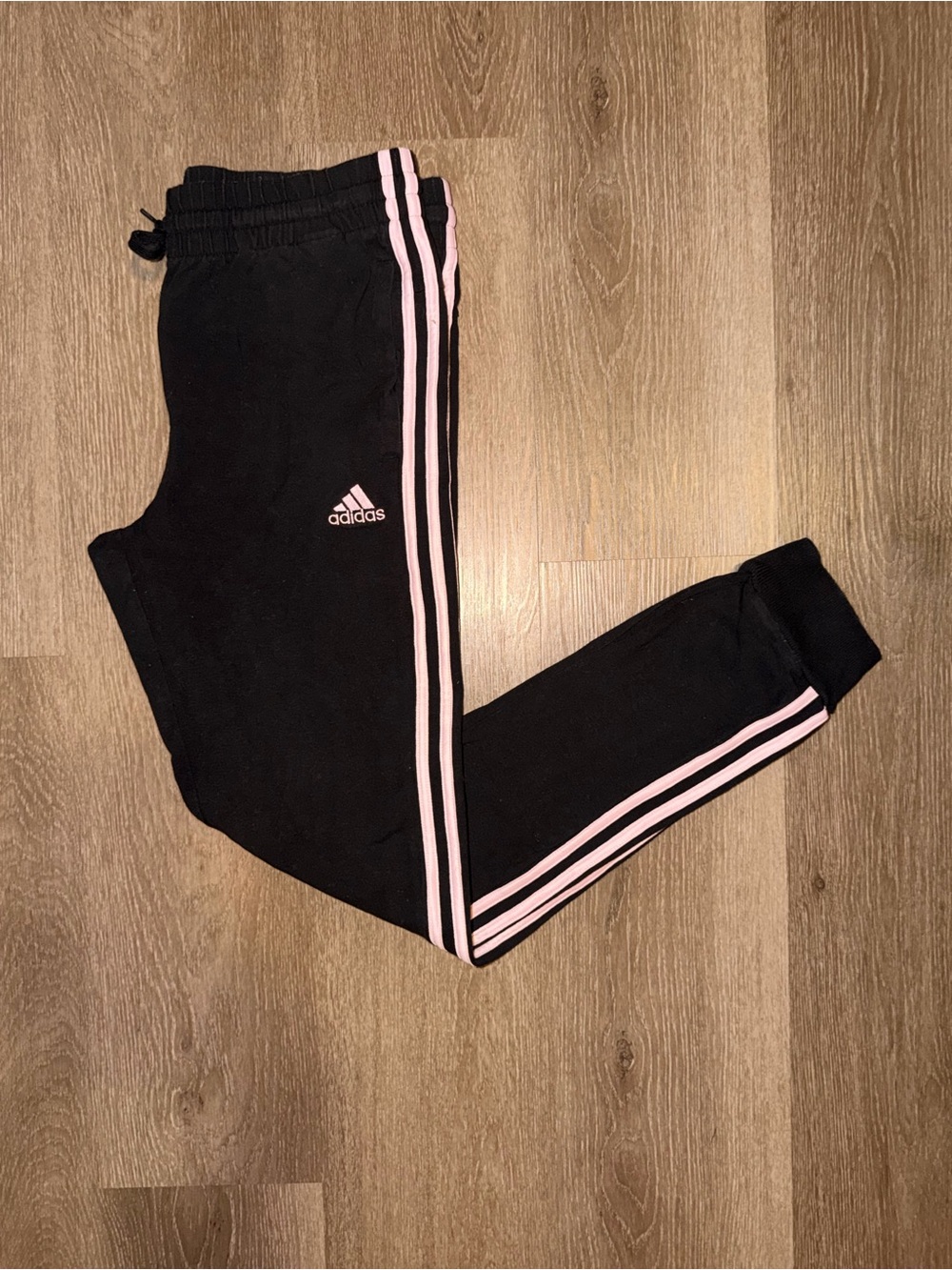 Adidas Track Pants Black with Pink Stripes – Size M